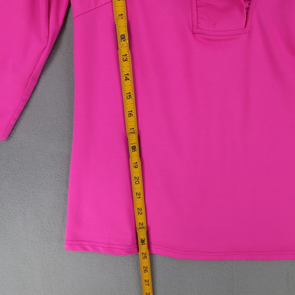 Gretchen Scott Solid Hot Pink Ruffle V Neck 3/4 Sleeve Top Blouse Size XS - Picture 6 of 6